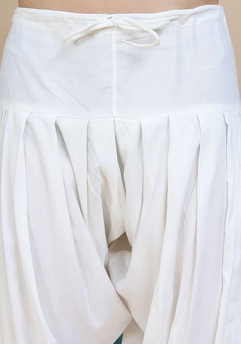 White Embroidered Poly Blend Kurta Set For Men