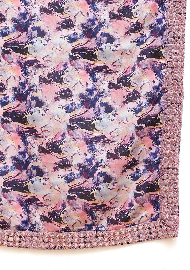 Purple Printed Poly Blend Kurta Set For Men