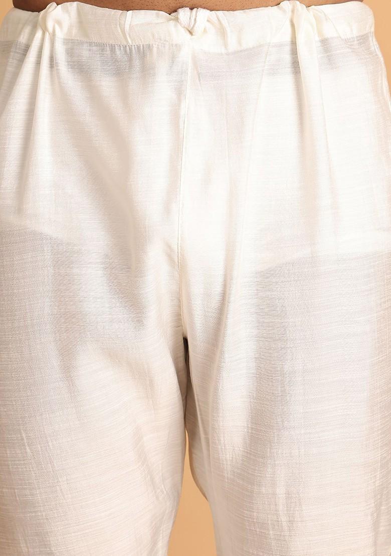 White Velvet Poly Blend Kurta Set For Men