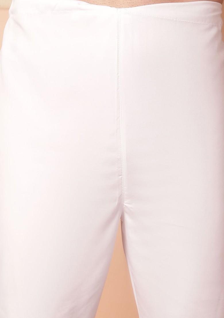 Off White Embroidered Poly Blend Kurta Set For Men