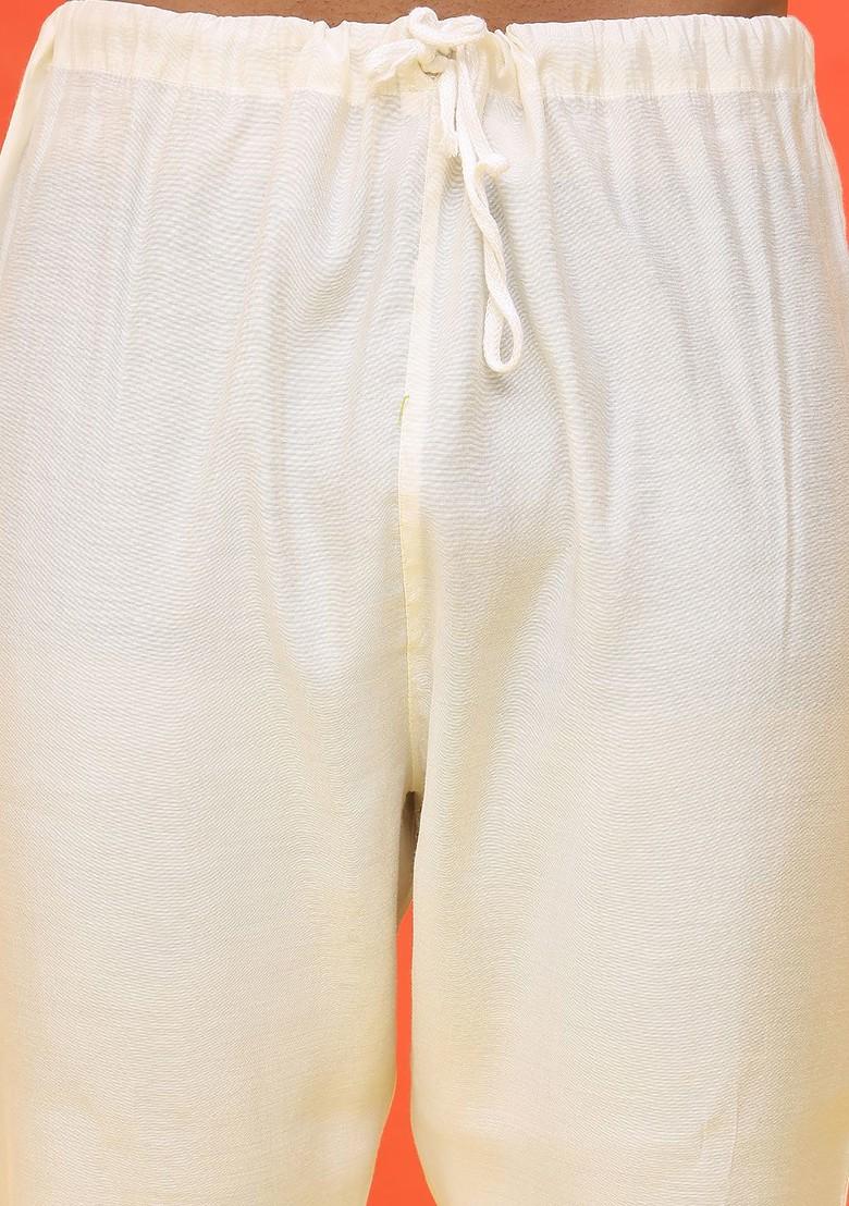 Lavender Embroidered Poly Blend Kurta Set For Men