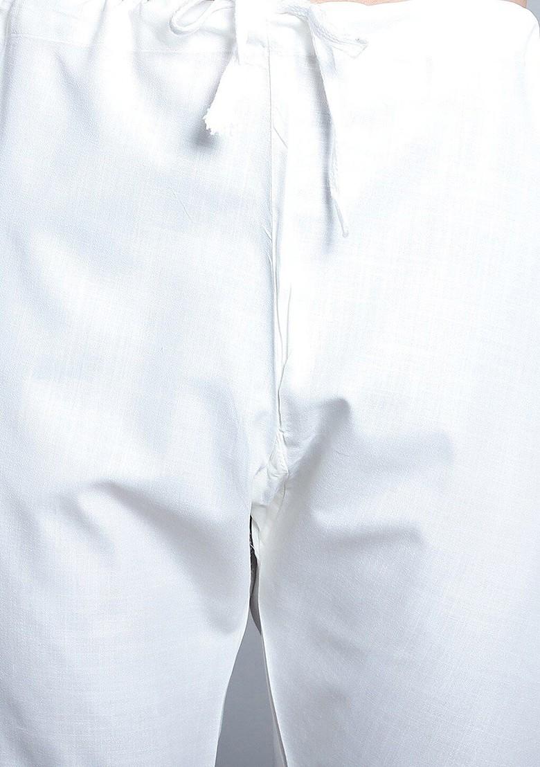 Off White Embroidered Poly Blend Kurta Set For Men