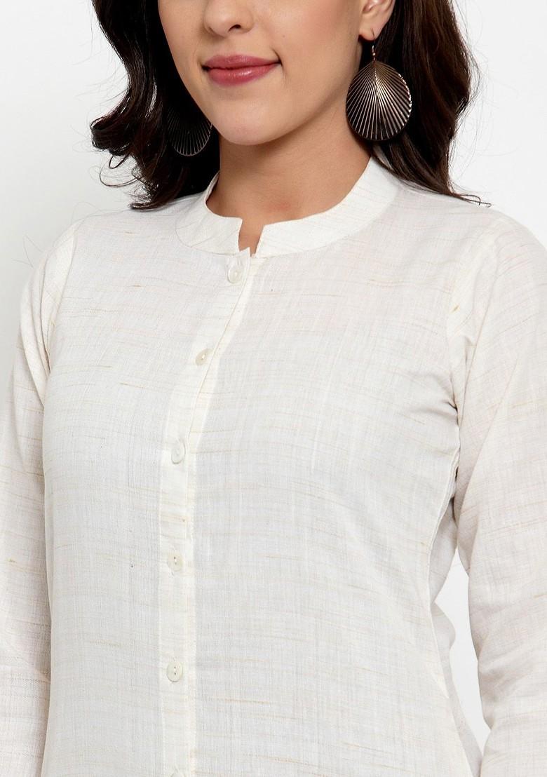 Off White Embroidered Poly Blend Kurta Set For Men