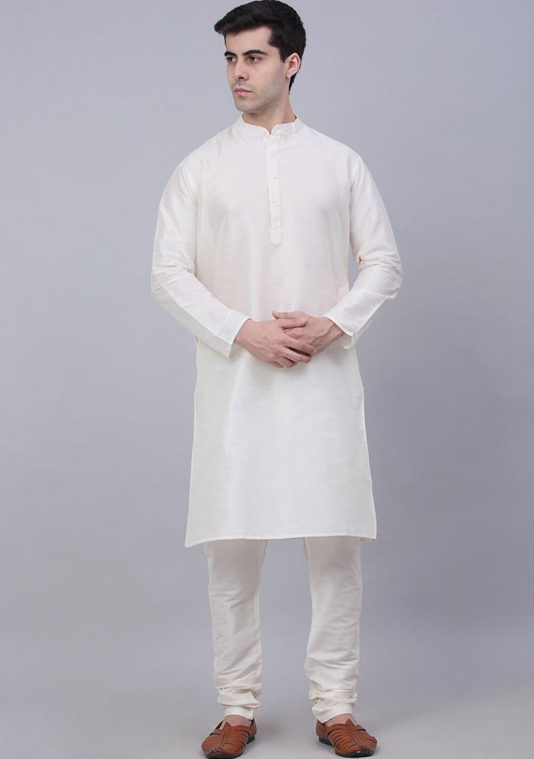 Yellow Woven Design Poly Blend Kurta Set For Men