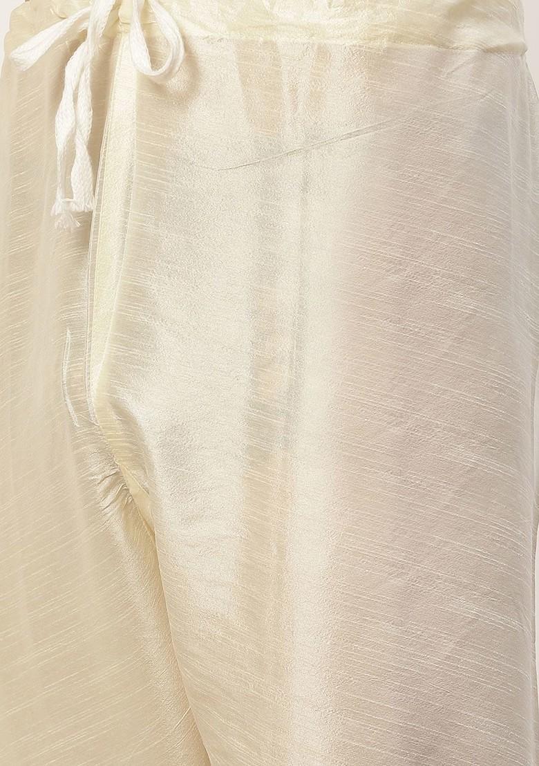 Beige Woven Design Poly Blend Kurta Set For Men