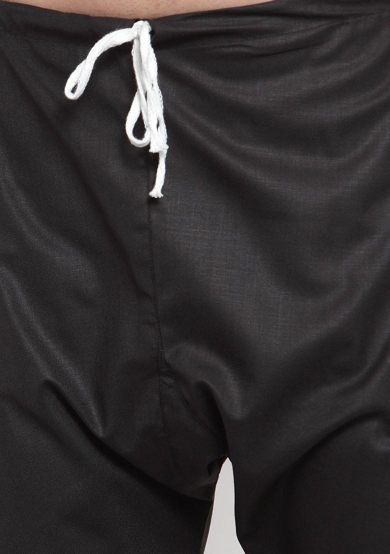 Black Printed Poly Blend Kurta Set For Men