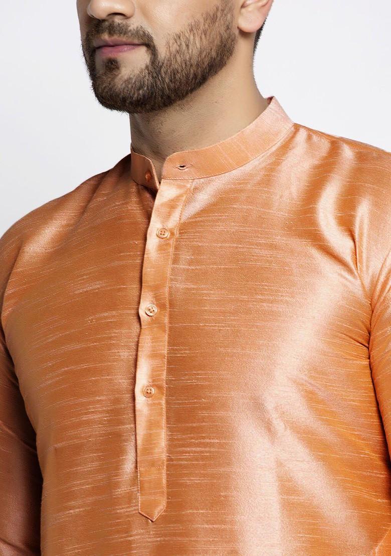 Bronze Brown Embroidered Poly Blend Kurta Set For Men