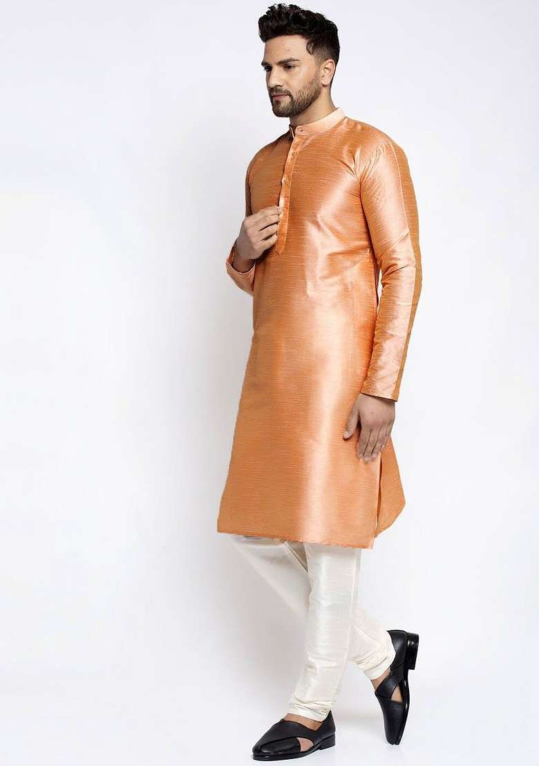 Bronze Brown Embroidered Poly Blend Kurta Set For Men - Indya