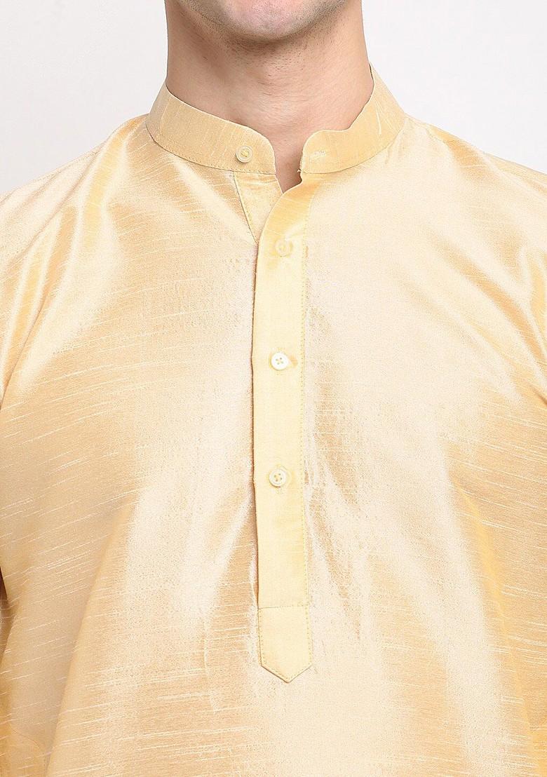 Gold Embroidered Poly Blend Kurta Set For Men