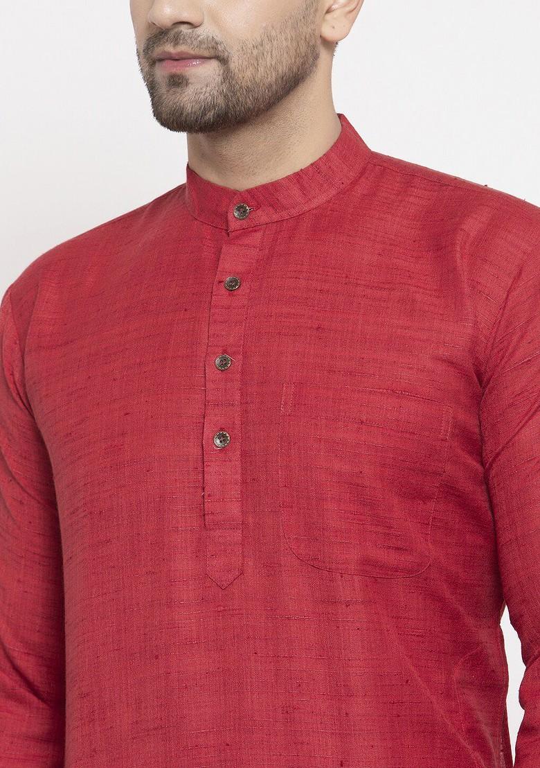 Maroon Embroidered Poly Blend Kurta Set For Men