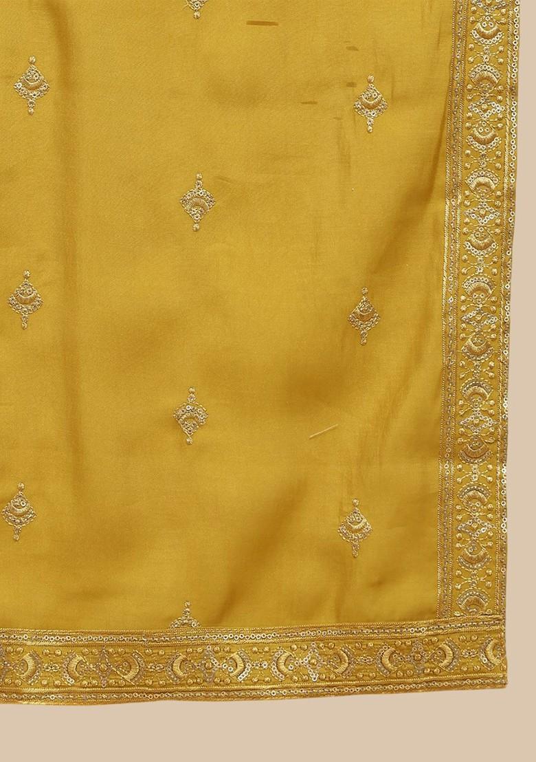 Mustard Yellow Embroidered Poly Blend Kurta Set For Men