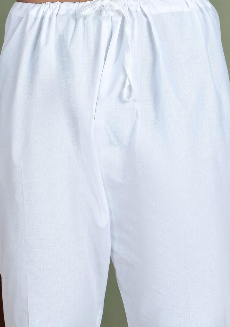 White Embroidered Poly Blend Kurta Set For Men