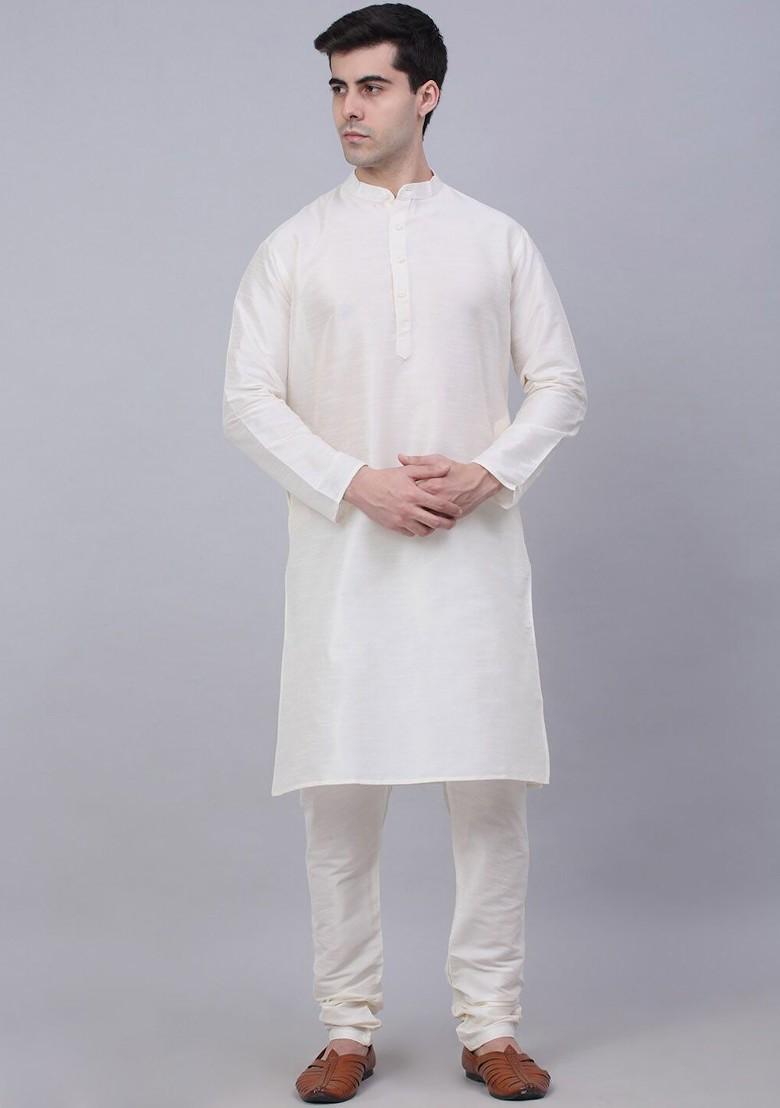 Blue Woven Design Poly Blend Kurta Set For Men