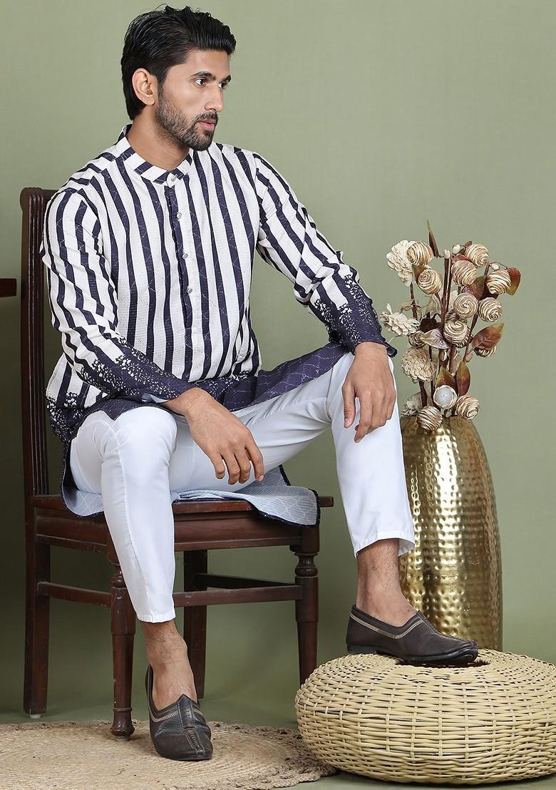 Purple Printed Poly Blend Kurta Set For Men