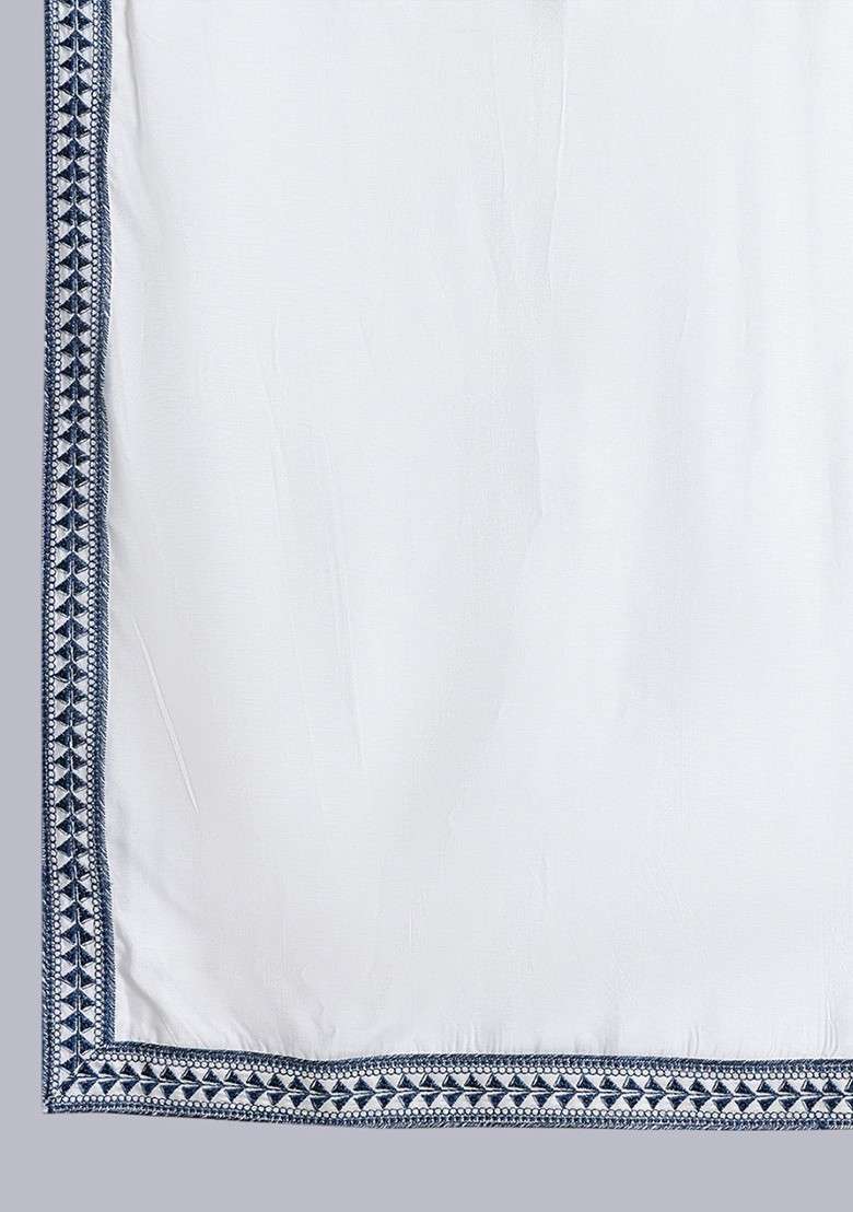 Blue Embroidered Poly Blend Kurta Set For Men - Indya