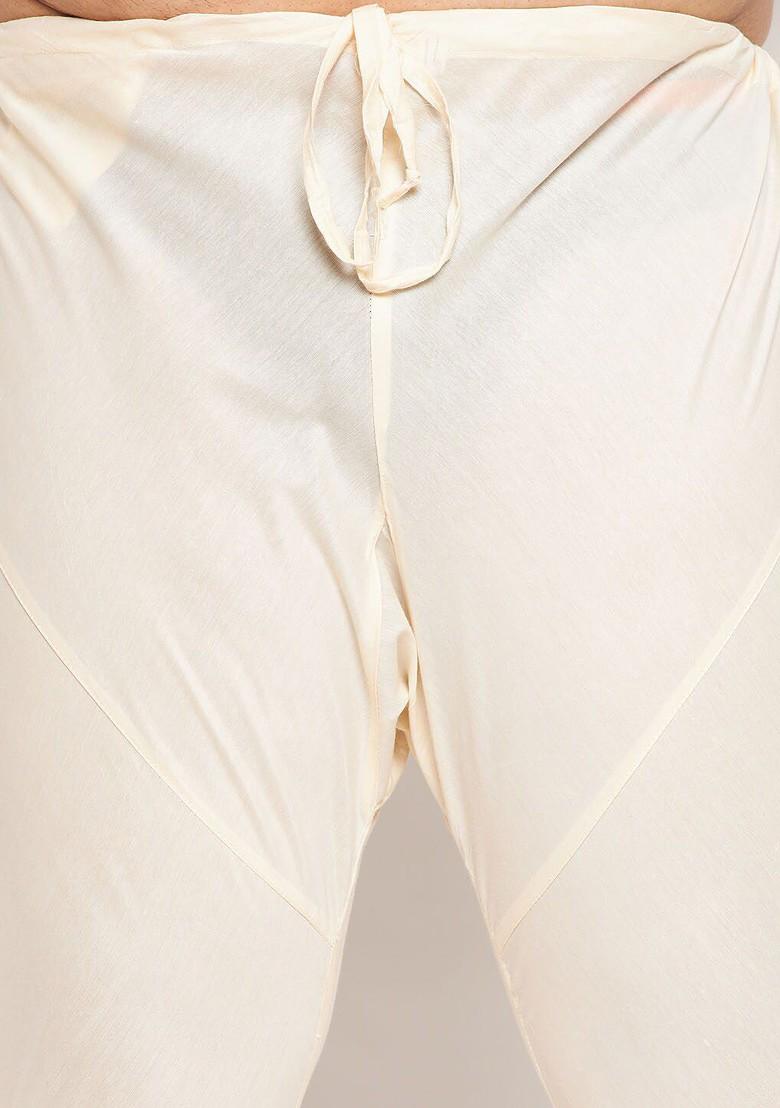 Cream Floral Print Poly Blend Kurta Set For Men