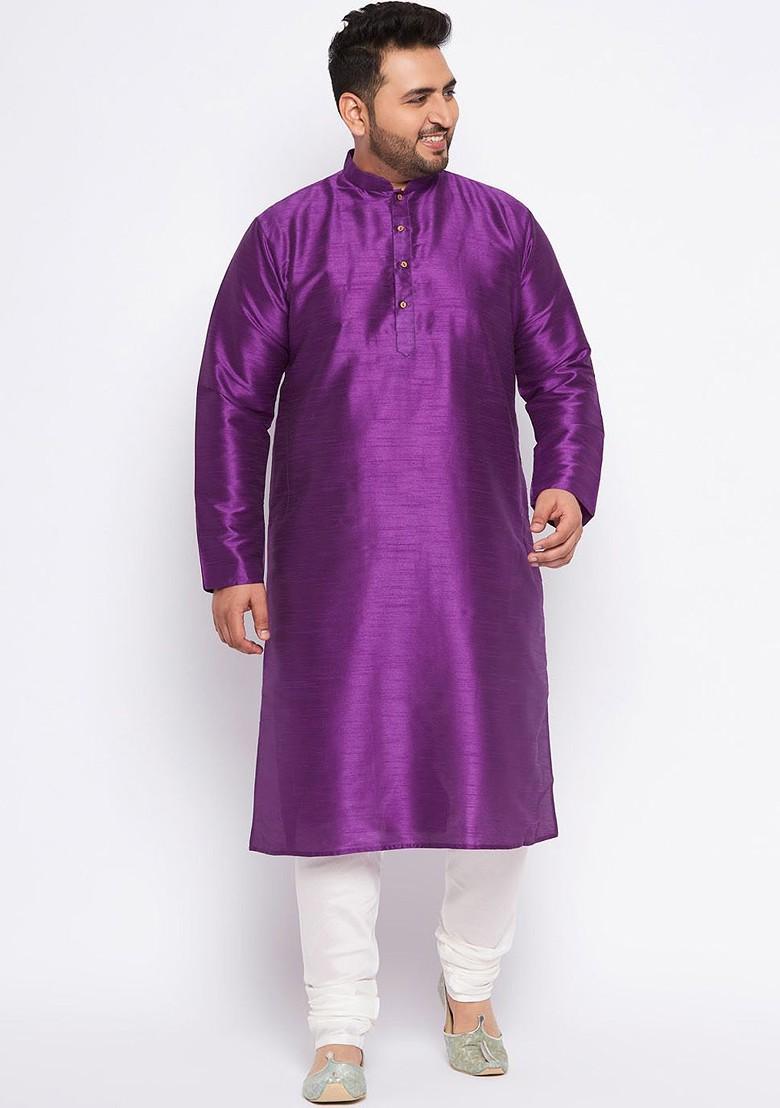 Purple Solid Poly Blend Kurta Set For Men