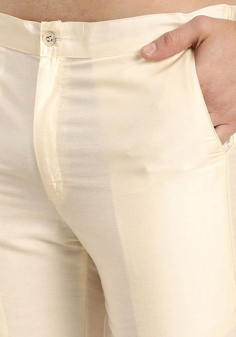 Red Ethnic Motifs Poly Blend Kurta Set For Men