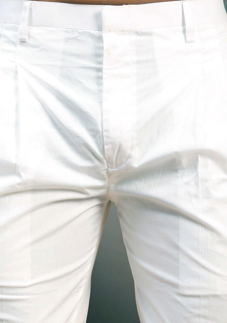 White Floral Print Poly Blend Kurta Set For Men