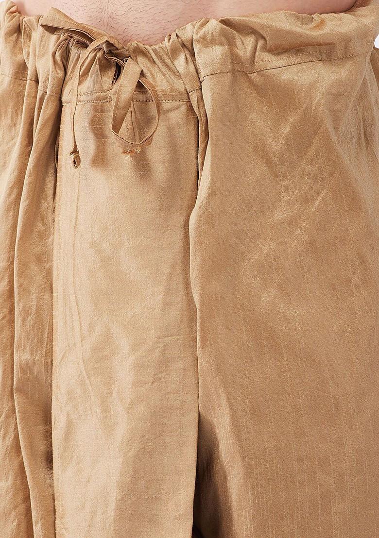 Rose Gold Solid Poly Blend Kurta Set For Men