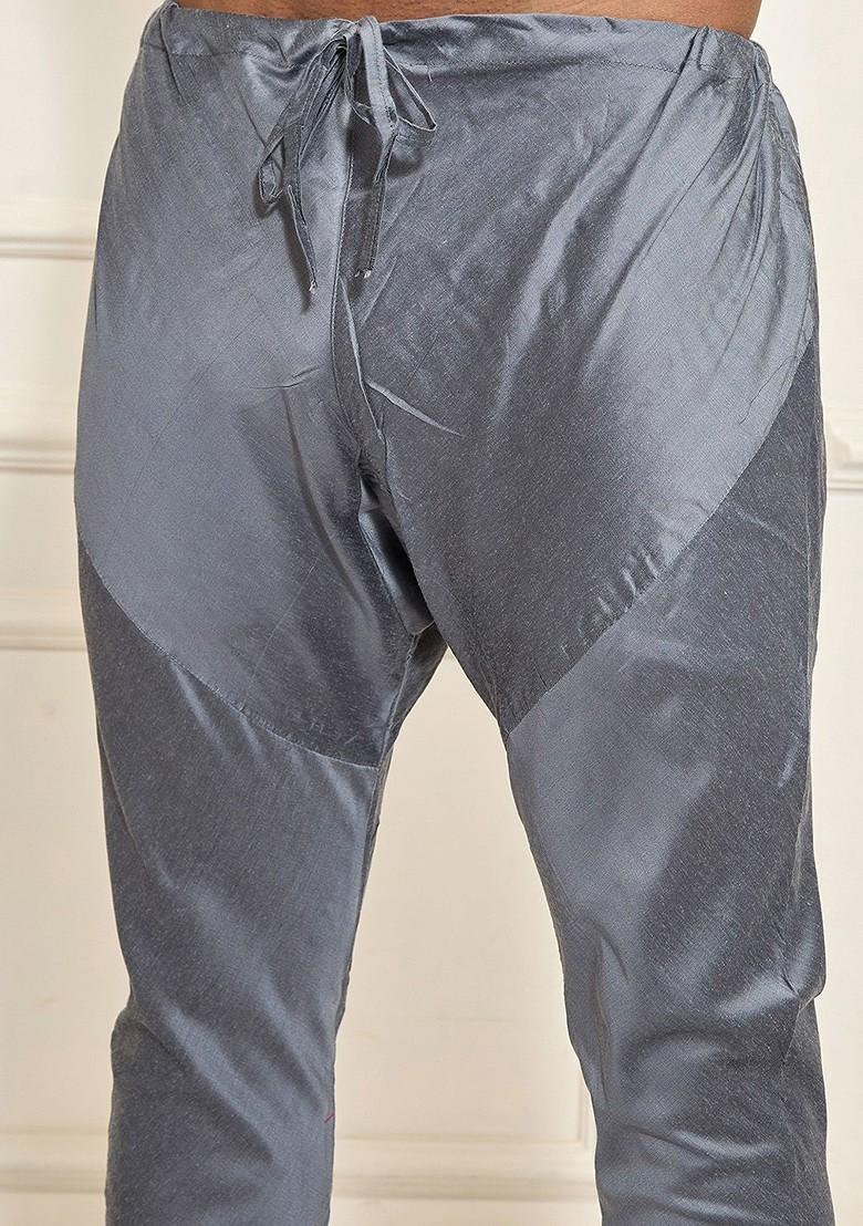 Grey Printed Poly Blend Kurta Set For Men