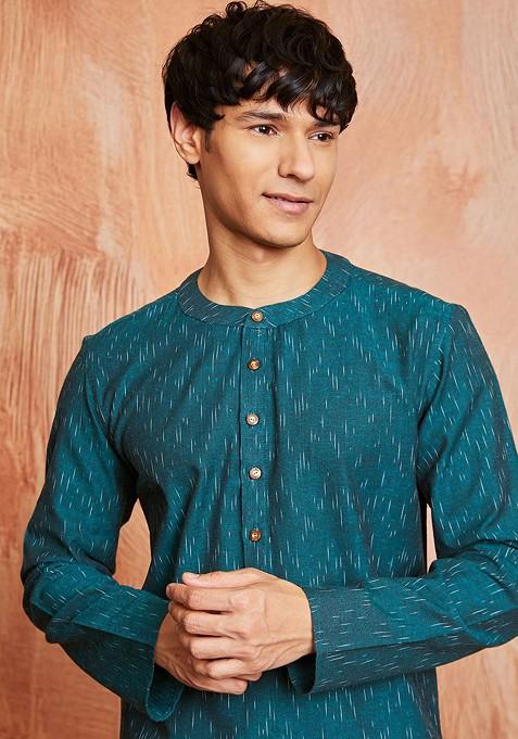 Green Abstract Print Poly Blend Kurta Set For Men