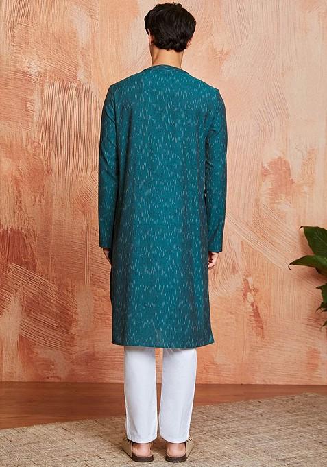 Green Abstract Print Poly Blend Kurta Set For Men