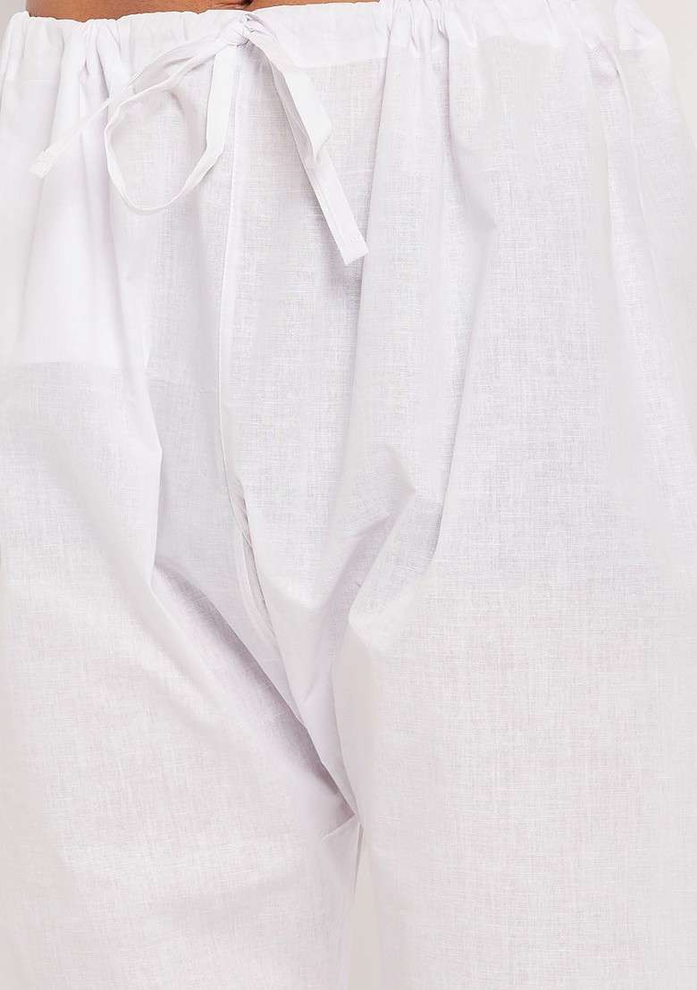 Cream Printed Cotton Kurta Set For Men - Indya