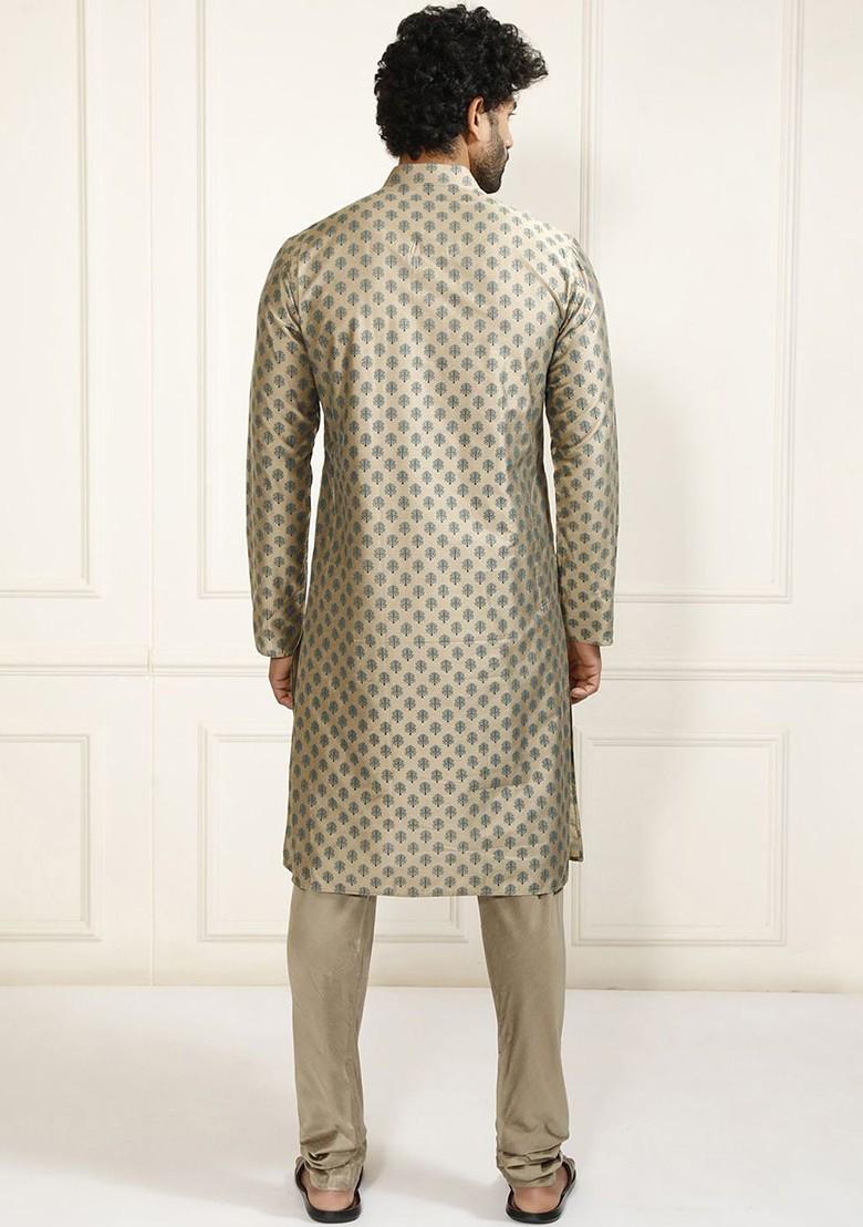 Camel Brown Ethnic Motifs Poly Blend Kurta Set For Men