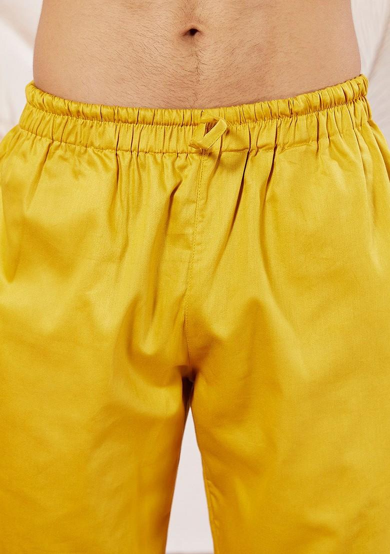 Yellow Solid Poly Blend Kurta Set For Men