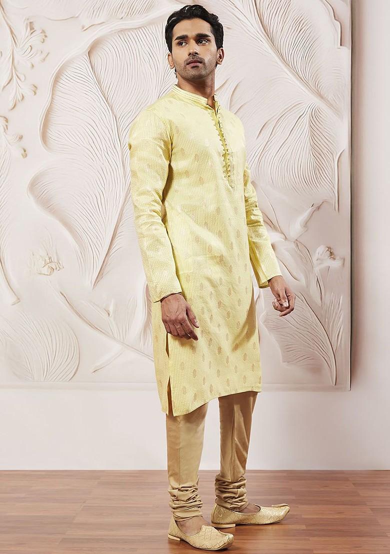 Green Ethnic Motifs Poly Blend Kurta Set For Men