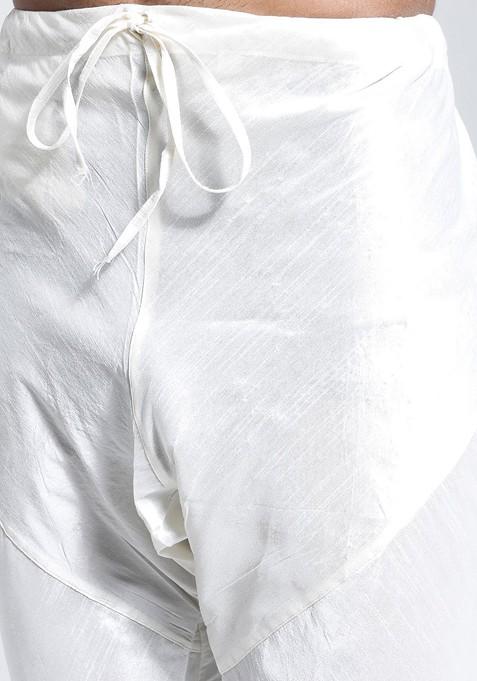 Grey Embroidered Silk Kurta Set For Men