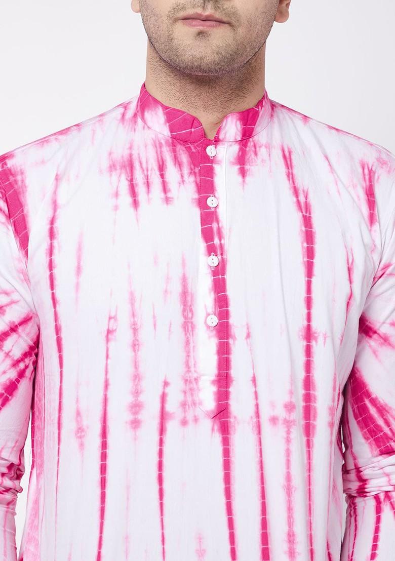 Pink Tie And Dye Cotton Kurta Set For Men