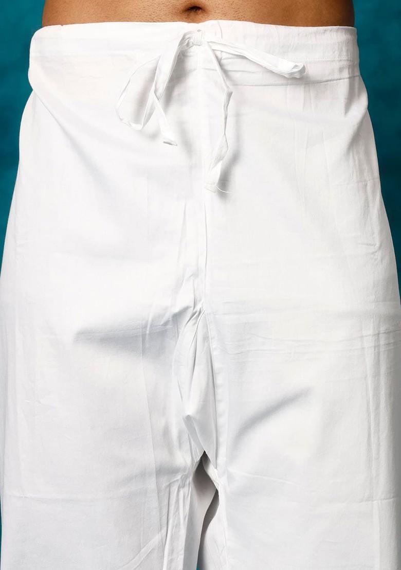 White Solid Pathani Kurta Set For Men