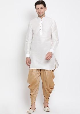 White Solid Pathani Kurta Set For Men