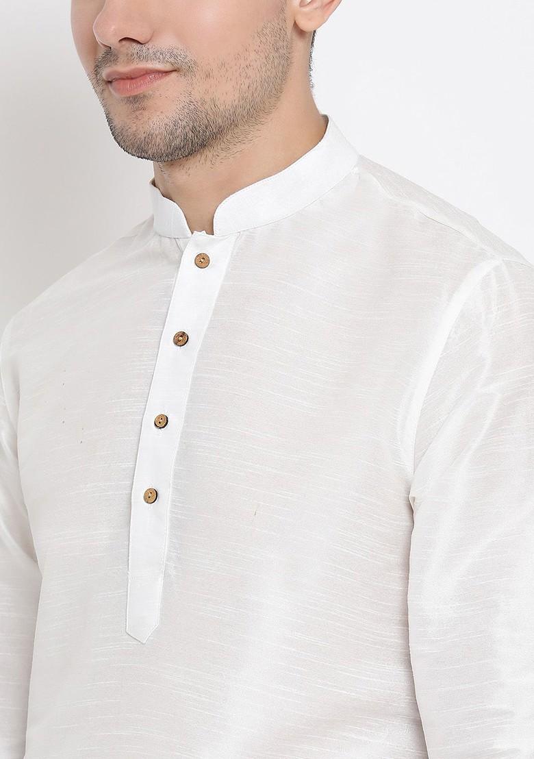 White Solid Pathani Kurta Set For Men