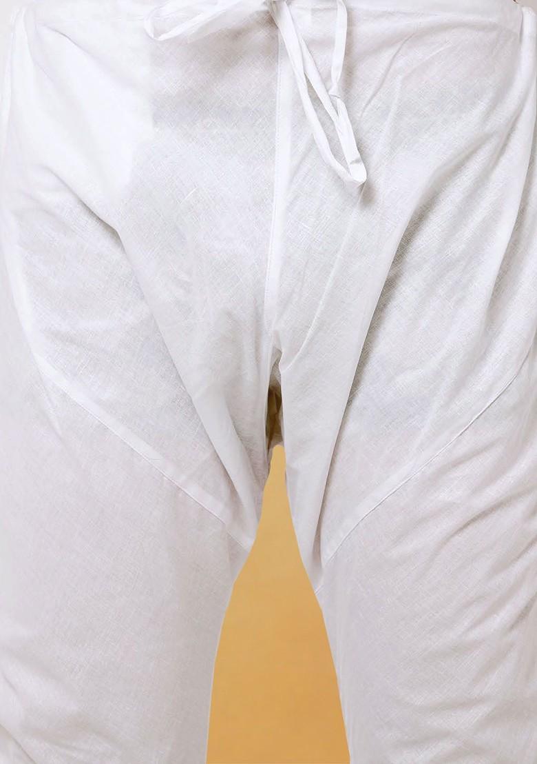 Cream Thread Work Poly Blend Kurta Set For Men