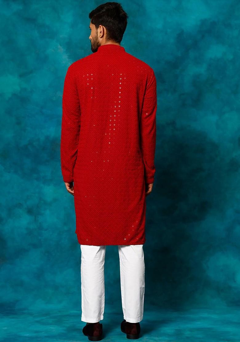 Maroon Ethnic Motifs Poly Blend Kurta Set For Men