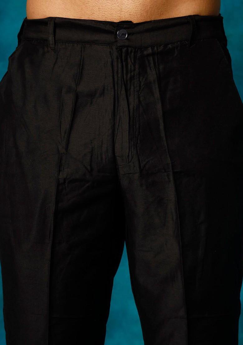 Black Ethnic Motifs Poly Blend Kurta Set For Men