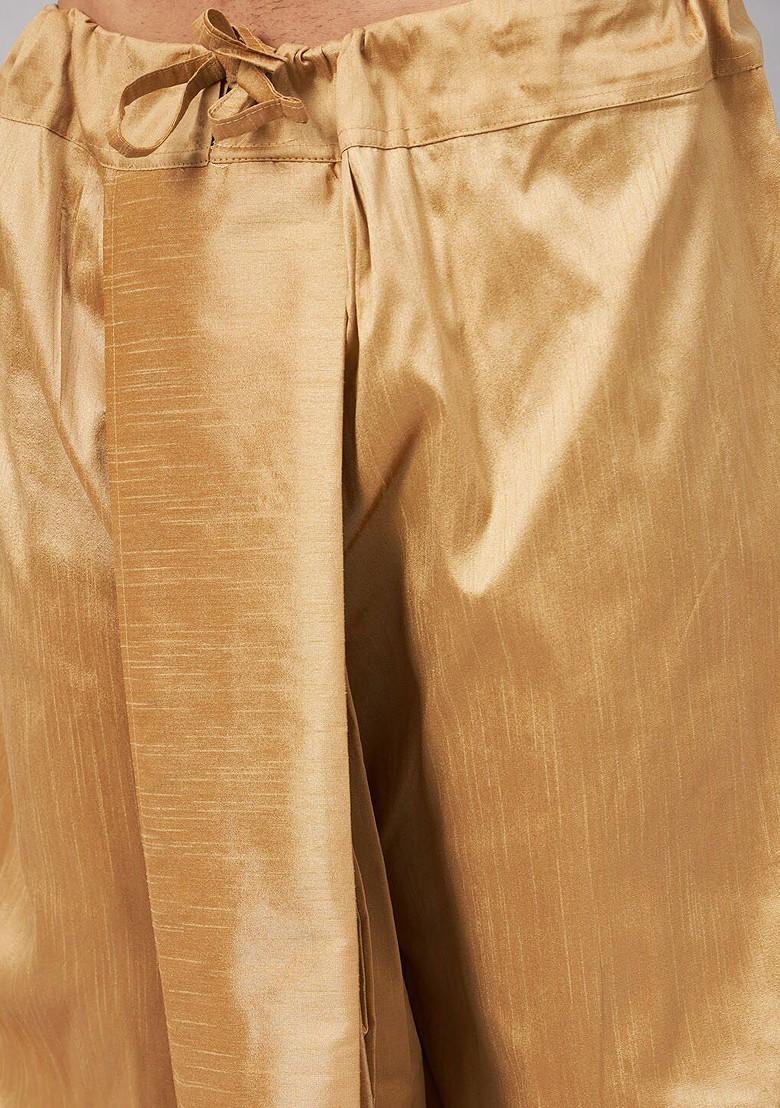 Gold Geometric Print Poly Blend Kurta Set For Men