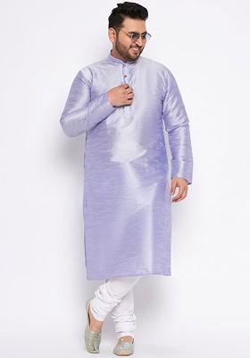 Lavender Solid Poly Blend Kurta Set For Men