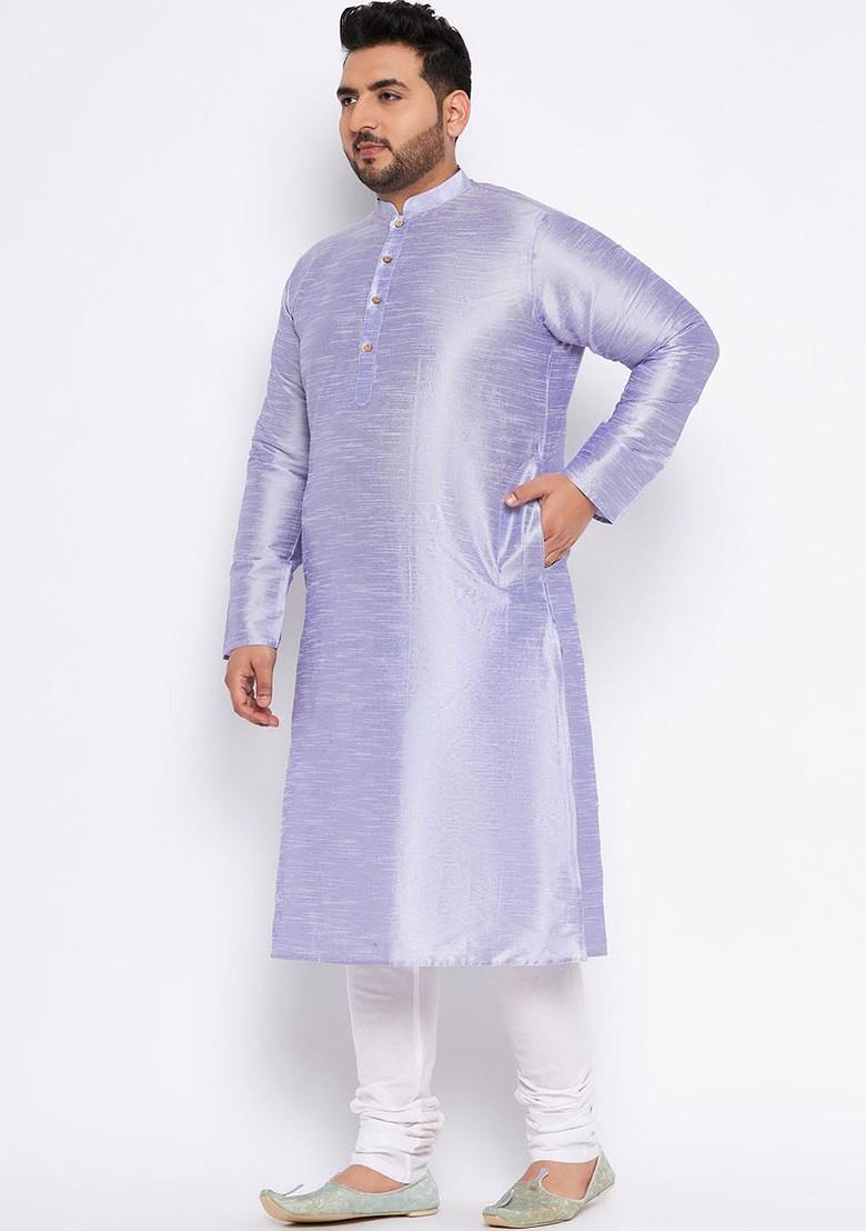 Lavender Solid Poly Blend Kurta Set For Men