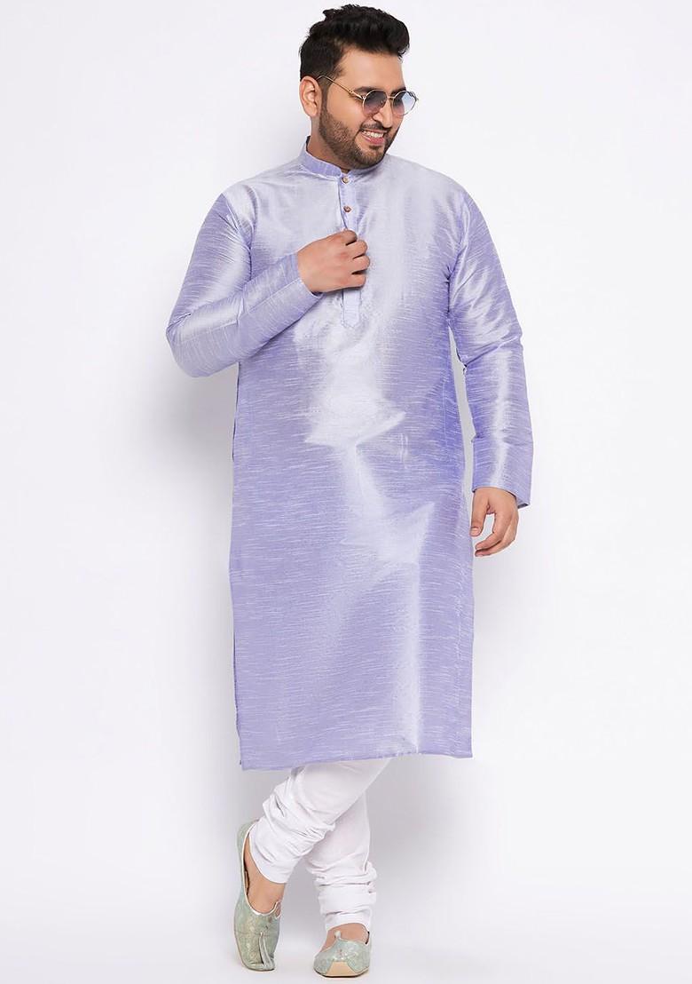 Lavender Solid Poly Blend Kurta Set For Men
