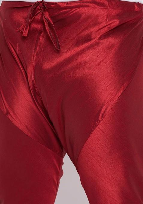 Rose Gold Solid Poly Blend Kurta Set For Men