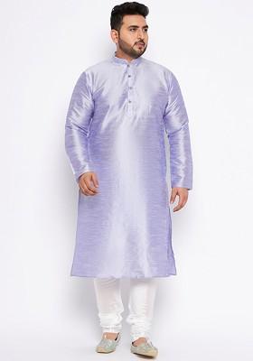 Lavender Solid Poly Blend Kurta Set For Men