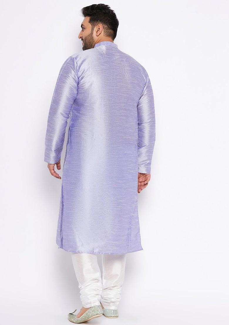 Lavender Solid Poly Blend Kurta Set For Men