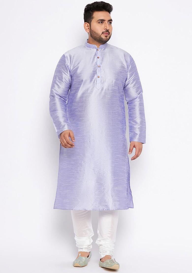 Lavender Solid Poly Blend Kurta Set For Men
