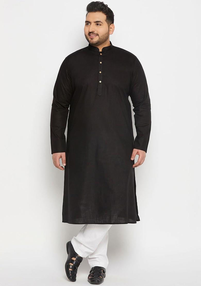 Black Solid Poly Blend Kurta Set For Men