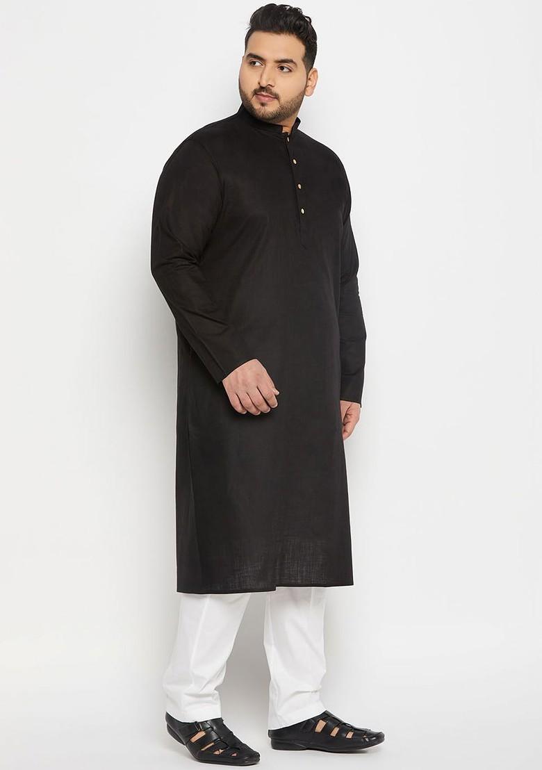Black Solid Poly Blend Kurta Set For Men