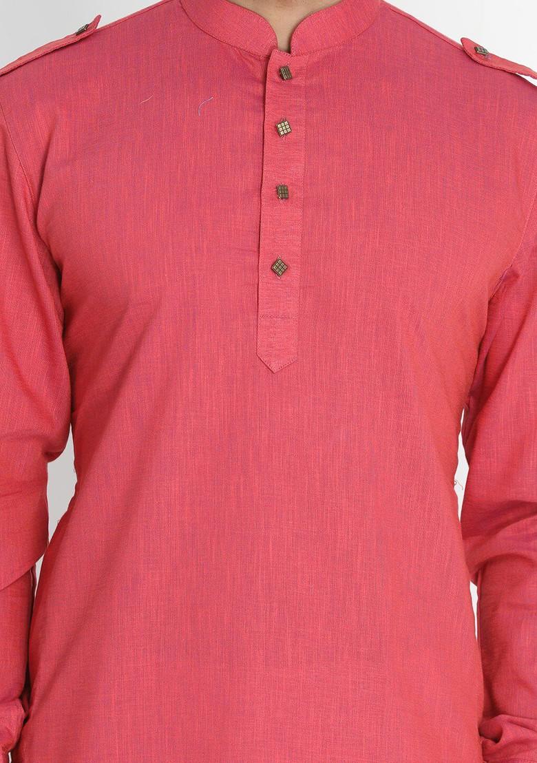 Red Solid Pathani Kurta Set For Men